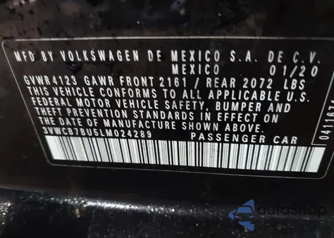 2020 Volkswagen Jetta 1.4T R-Line/1.4T S/1.4T Se из США, поврежденный, VIN 3VWCB7BU5LM024289